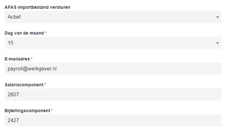 Instellingen AFAS importbestand
